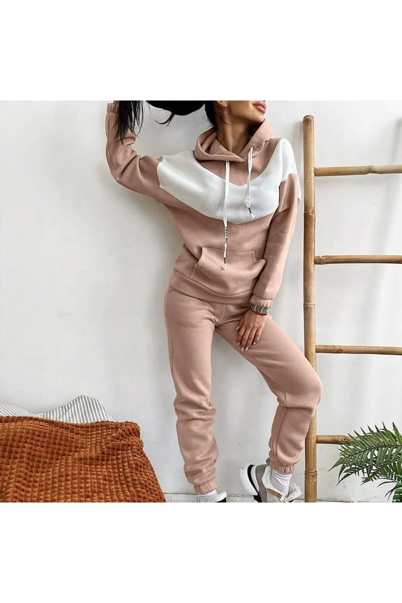 Tops and Pants Activewear Set Womens Sweatsuits 2pcs Sets Long Sleeved Women Athletic Outfit Sets Khaki Size L