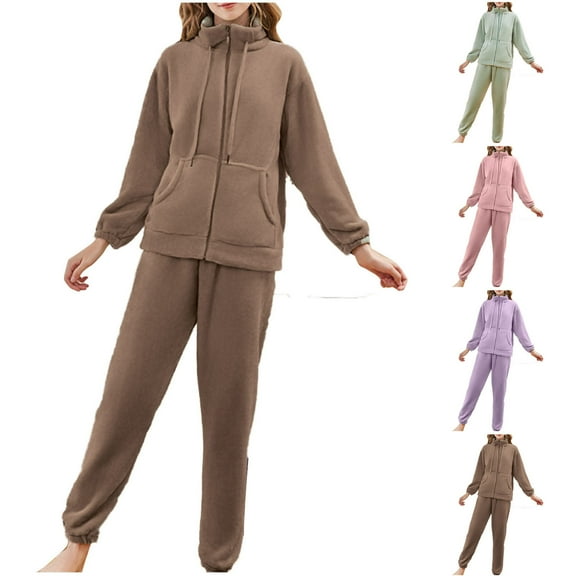 Itsame Tops and Pants Pajamas Set Womens Sleepwear 2pcs Sets Long Sleeved Stand-Up Collar Women Casual Home set Purple Size L