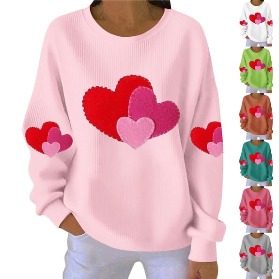 Itsame Valentine's Heart Sweatshirt Womens Long Sleeve T-Shirts Loose Crew Neck Tops Green Size XL