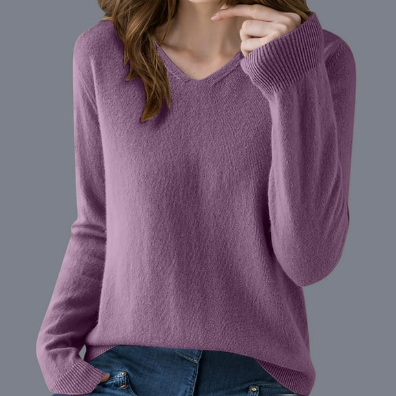 Itsame Women Cardigan Sweater V-Neck Knitted Sweaters Long Sleeves Solid Color Sweatshirts Purple Size S