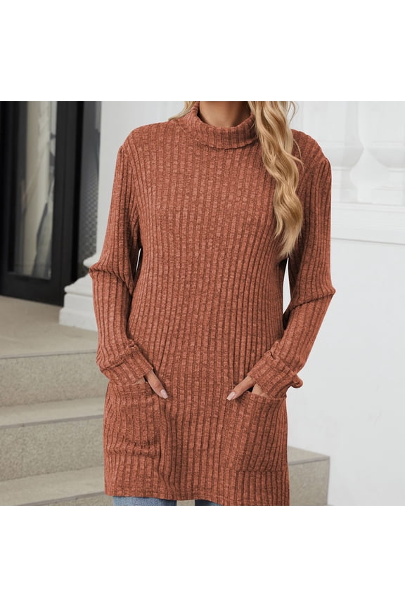 Women Cardigan Sweaters Loose High Neck Pullover Sweater Long Sleeve Pocket Solid Color Relaxed Sweatertop Orange Size M