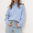 thumbnail image 1 of Itsame Women Knitted Sweater High Neck Pullover Sweatershirt Long Sleeves Solid Color Relaxed Sweatshirts Light Blue Size Free Size, 1 of 6