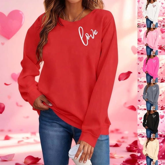Itsame Women Long Sleeve T-Shirts Valentine's Sweatshirt Loose Crew Neck Tops Beige Size L
