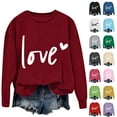 thumbnail image 1 of Itsame Women Long Sleeve T-Shirts Valentine's Sweatshirt Loose Crew Neck Tops Hot Pink Size L, 1 of 5