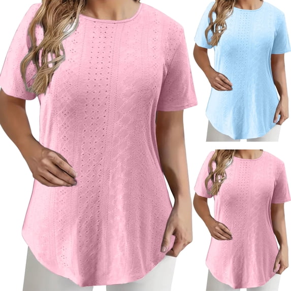 Itsame Women Plain Short Shirt Sleeved Tops Womens Casual T-Shirt Button Fashionable Round Neck T Shirt Sky Blue Size XL