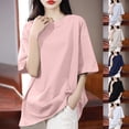 thumbnail image 1 of Itsame Women Plain Short Shirt Sleeved Tops Womens Casual T-Shirt Fashionable Relaxed Round Neck T Shirt Pink Size L, 1 of 6