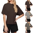 thumbnail image 1 of Itsame Women Plain Short Shirt Sleeved Tops Womens Casual T-Shirt New Relaxed Round Neck T Shirt Dark Gray Size S, 1 of 8