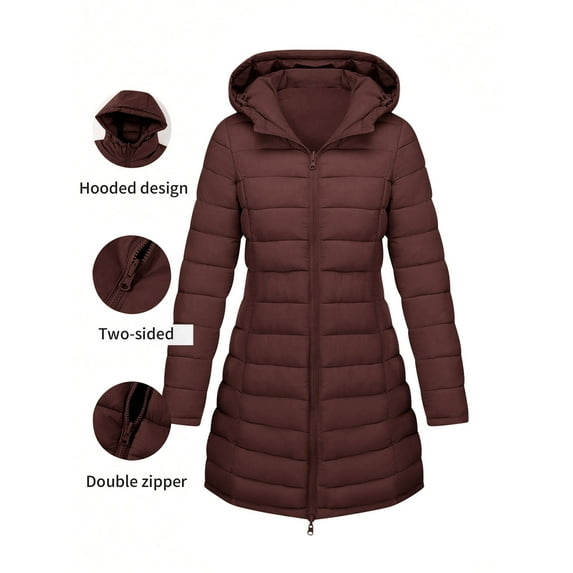 Itsame Women Puffer Jackets Hood Winter Coats New Solid Color Casual Cotton for Women Waterproof Jacket Wine Size 2XL
