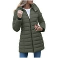 thumbnail image 1 of Itsame Women Puffer Jackets Hood Winter Coats Pocket Solid Color Casual Zipper Cotton for Women Waterproof Jacket Army Green Size M, 1 of 6