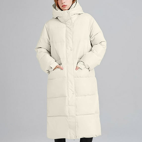 Itsame Women Puffer Jackets Hood Winter Coats Solid Color Casual Cotton for Women Waterproof Jacket White Size L