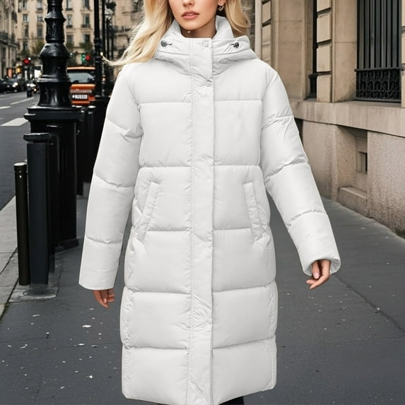 Itsame Women Puffer Jackets Hood Winter Coats Solid Color Cotton for Women Waterproof Jacket White Size 2XL