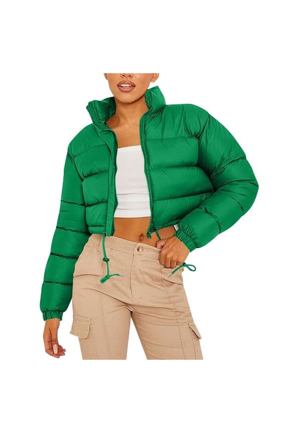 Women Puffer Jackets Winter Coats Casual Cotton for Women Waterproof Jacket Green Size S