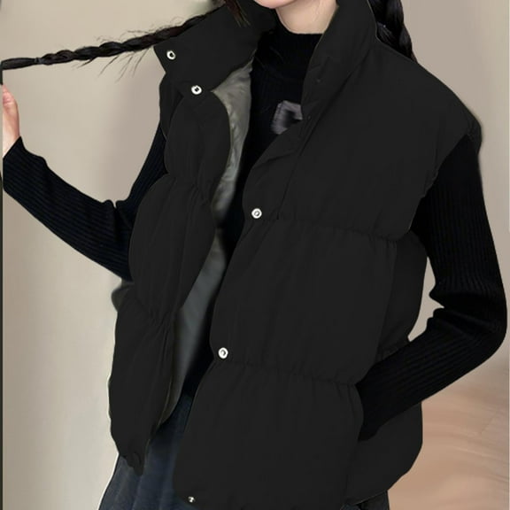 Itsame Women Puffer Jackets Winter Coats Solid Color Casual Cotton for Women Waterproof Jacket Black Size M