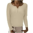 thumbnail image 1 of Itsame Women Pullover Sweaters Loose V-Neck Sweater Long Sleeve Button Sweatertop Beige Size S, 1 of 8