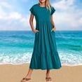 thumbnail image 1 of Itsame Women Summer Dress Pocket Round Neck Round Neck Thin Dress Blue Size M, 1 of 6