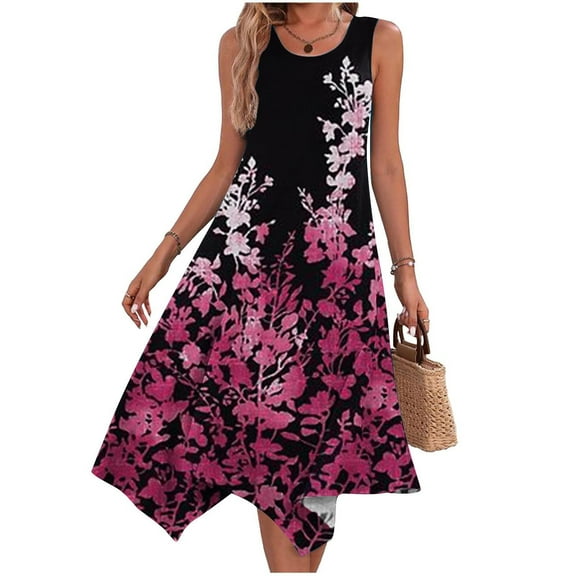 Itsame Women Summer Dress Pocket Round Neck Thin Dress Black Size S