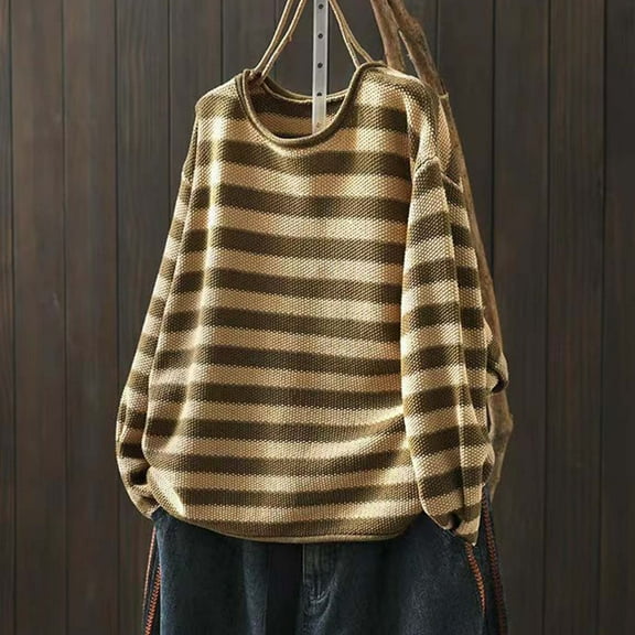 Itsame Women Sweaters Loose V-Neck Sweater Long Sleeve Sweatertop Beige Size L