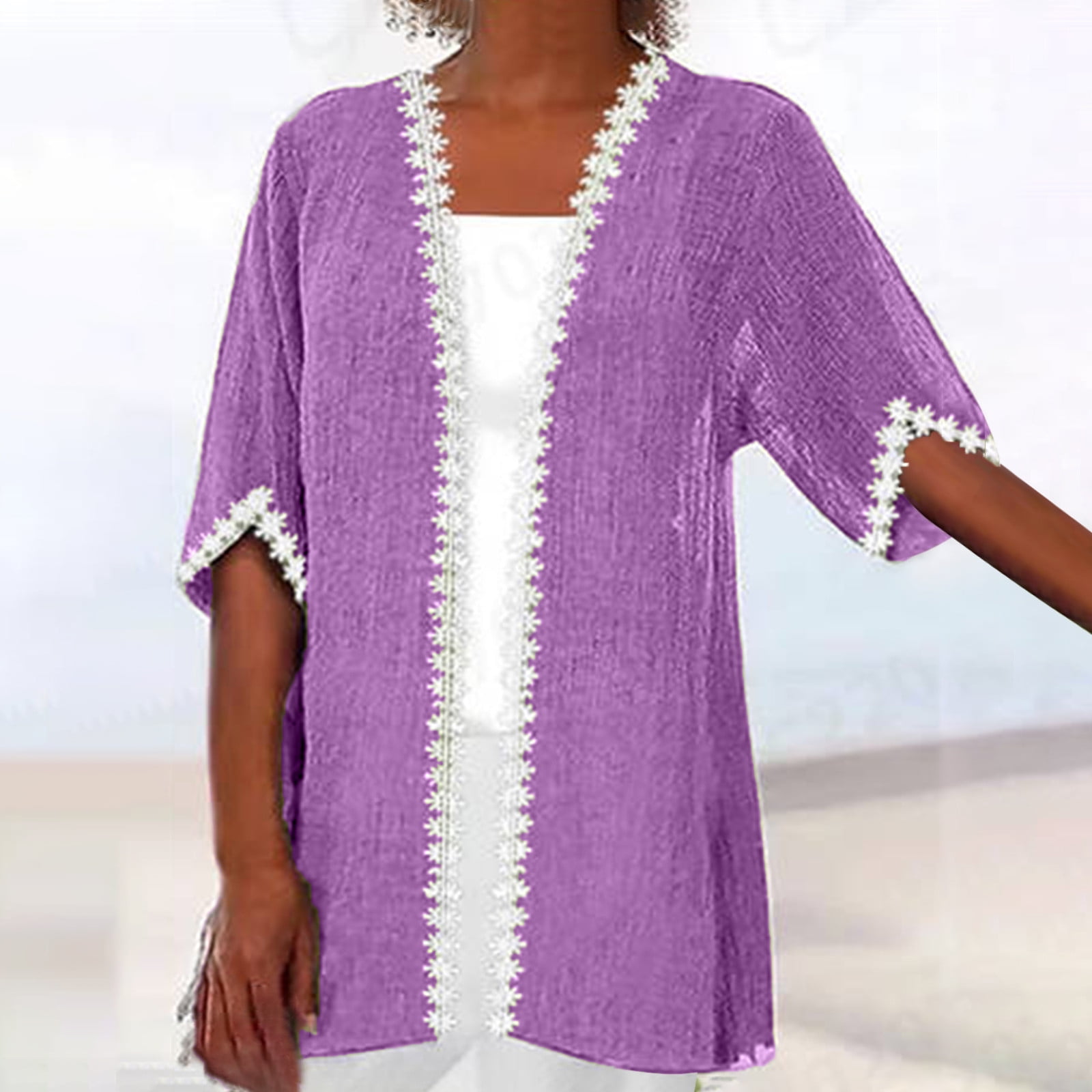 Itsame Women's Cardigan, Casual Half Sleeve Solid Color Cover Up Blouse ...