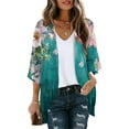 thumbnail image 1 of Itsame Women's Cardigan, Fashion Prints Lightweight Chiffon Puff Sleeve Cover Up Blouse Green S-XXL, 1 of 5