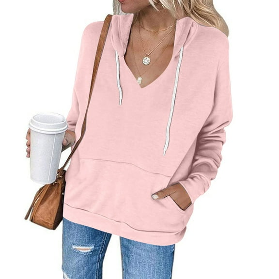 Itsame Women's Lightweight Hoodie Pullover Crew Neck Sweatshirts Pocket Solid Color Long Sleeve Sportswear Pink Size S