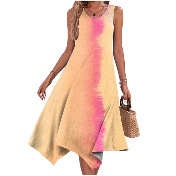 Itsame Women's Summer Dress, Sleeveless Fashion Prints Casual Ruffle Beach Dress Yellow