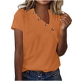 thumbnail image 1 of Itsame Women's T-shirt, Short Sleeve Button-up V Neck Solid Color Casual Summer Tops Orange, 1 of 5