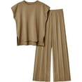 thumbnail image 1 of Itsame Womens 2 Piece Outfits, Sleeveless Tops Wide Leg Pants Loose Casual Sets Khaki S, 1 of 2