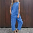thumbnail image 1 of Itsame Womens 2 Piece Sets, Crewneck Sleeveless Tops Pants Cotton Linen Outfits Blue 5XL, 1 of 6