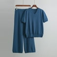 thumbnail image 1 of Itsame Womens 2 Piece Sets, Long Sleeve Knitted Tops Long Pants Sweater Outfits Blue Free Size, 1 of 4