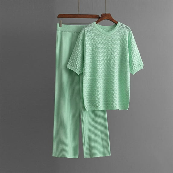 Itsame Womens 2 Piece Sets, Long Sleeve Knitted Tops Long Pants Sweater Outfits Light Blue Free Size