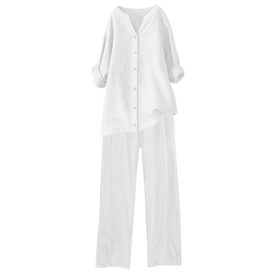 Itsame Womens 2 Piece Sets, Long Sleeve Tops Pants Loose Comfy Plus Size Casual Outfits White 4XL