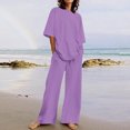 thumbnail image 1 of Itsame Womens 2 Piece Sets, Short Sleeve Tops Loose Straight Tube With Pocket Pants Casual Outfits Purple XL, 1 of 5