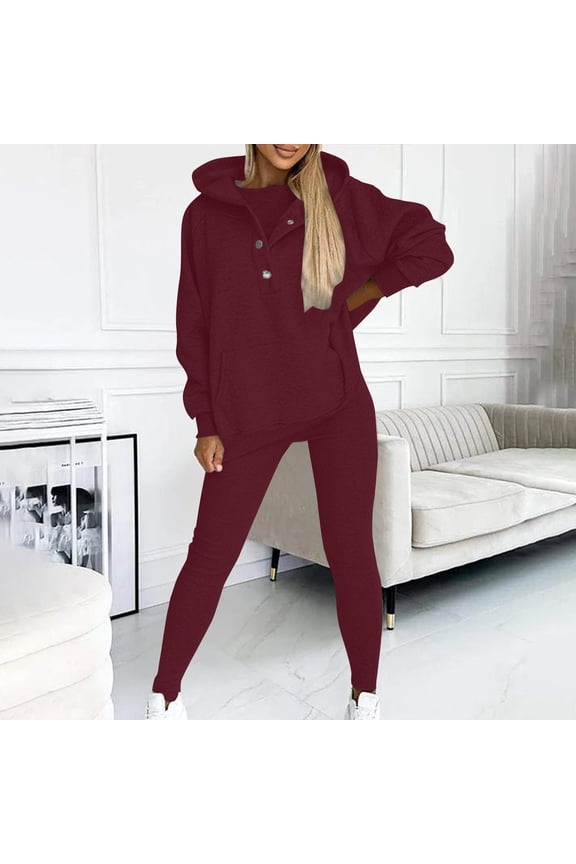 Womens Athletic Sets, Hoodie and Leggings Solid Color Casual 2 Piece Outfits Hot Pink S