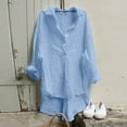thumbnail image 1 of Itsame Womens Button Down Shirts, Loose Long Sleeve Classic Solid Color Cotton Linen Casual Tees Blue 2XL, 1 of 8