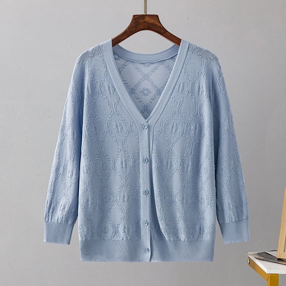 Itsame Womens Cardigan, Lightweight Knit Long Sleeve Open Front Cardigan Outerwear with Pockets Blue Free Size