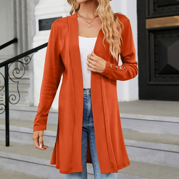 Itsame Womens Cardigan, Lightweight Knit Soft Solid Mid Length Knitted Cardigan Tops Orange L