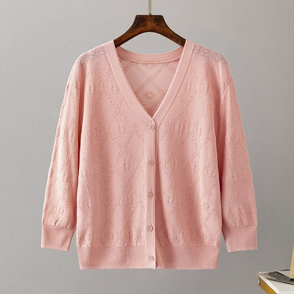 Itsame Womens Cardigan, Long Sleeve Lightweight Knit Open Front Cardigan Outerwear with Pockets Pink Free Size