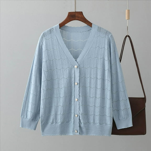 Itsame Womens Cardigan, Long Sleeve Open Front Lightweight Knit Cardigan Outerwear with Pockets Blue Free Size