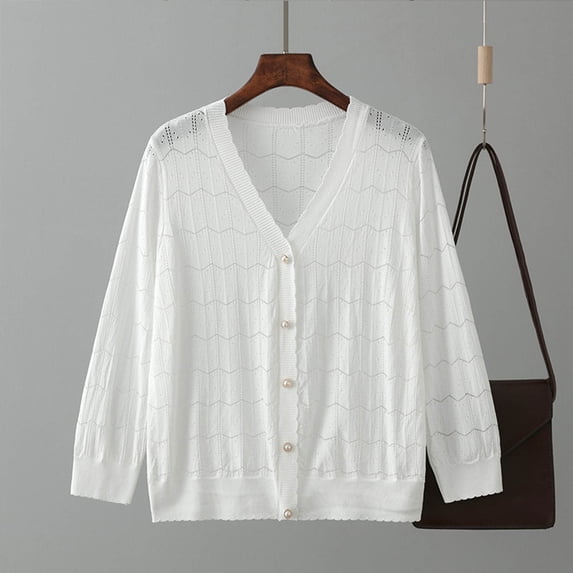 Itsame Womens Cardigan, Open Front Long Sleeve Lightweight Knit Cardigan Outerwear with Pockets White Free Size