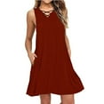 thumbnail image 1 of Itsame Womens Casual Dresses Fashionable Solid Color V-neck Thin Dress Wine Size M, 1 of 2