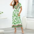thumbnail image 1 of Itsame Womens Casual Dresses Printed V-neck Thin Dress Green Size L, 1 of 7