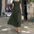 thumbnail image 1 of Itsame Womens Casual Dresses Solid Color Cotton Thin Dress Army Green Size S, 1 of 6