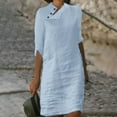 thumbnail image 1 of Itsame Womens Casual Dresses Solid Color Round Neck Button Cotton Thin Dress Light Blue Size L, 1 of 6
