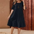 thumbnail image 1 of Itsame Womens Casual Dresses Solid Color Round Neck Loose Cotton Thin Dress Navy Size 2XL, 1 of 6