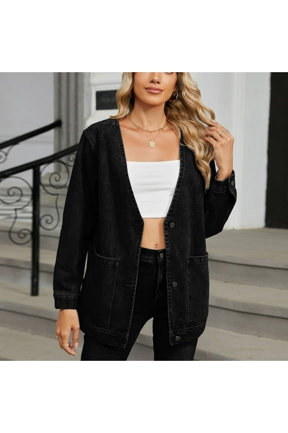 Womens Jean Jackets, Classic Fashion Button Down Denim Jacket Coats Black M
