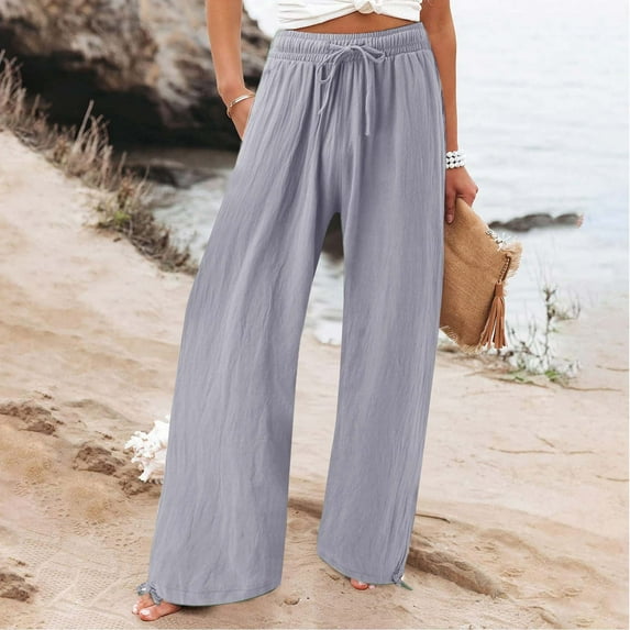 Itsame Womens Loose Long Pants Pocket Solid Color Relaxed Cotton High Waisted Wide Leg Sweatpants Gray Size S
