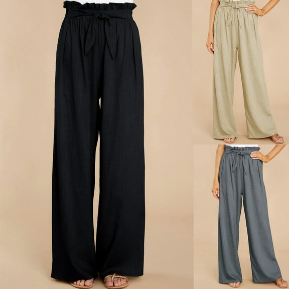 Itsame Womens Loose Long Pants Relaxed Cotton High Waisted Wide Leg Sweatpants Black Size M