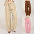 thumbnail image 1 of Itsame Womens Loose Long Pants Solid Color Relaxed Cotton High Waisted Wide Leg Sweatpants Khaki Size L, 1 of 9