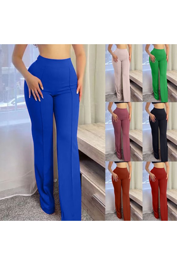 Womens Loose Long Pants Solid Color Tight High Waisted Wide Leg Sweatpants Black Size S