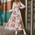 Itsame Womens Maxi Dresses, Long Sleeve Floral Prints V Neck Fashion